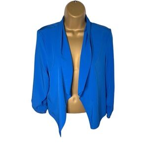 C’est Toi Lace Back Open Front Blazer Cropped Drape Blue L